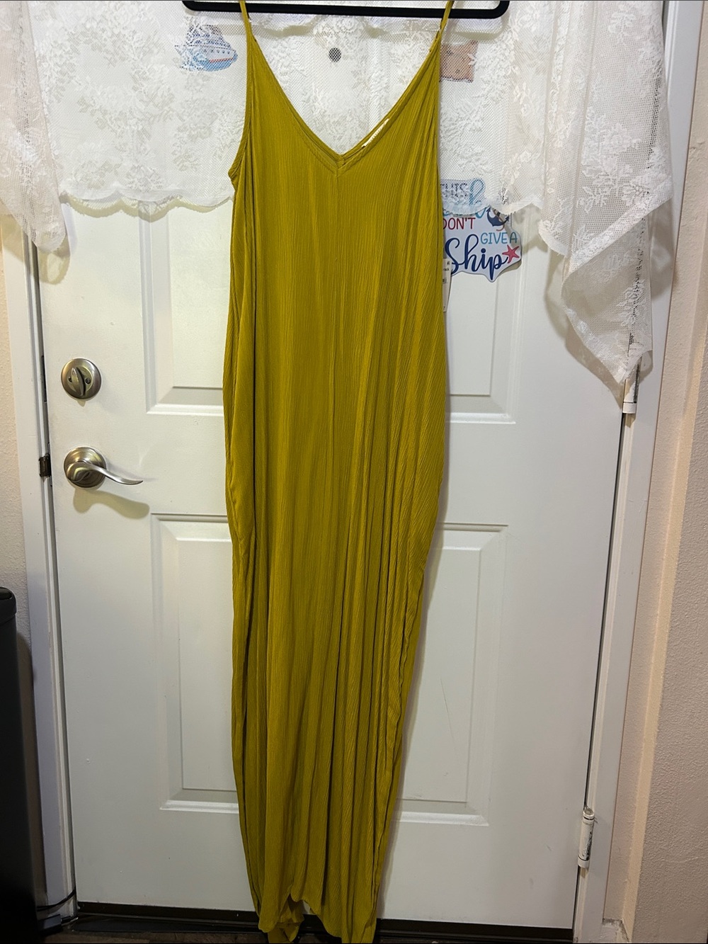 lovestitch Mustard Spaghetti Strap V-Neck Maxi Dress